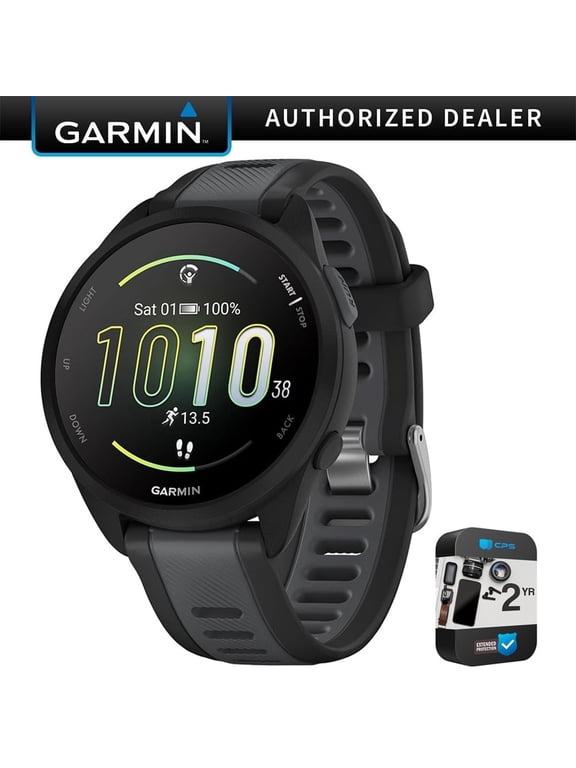 010-02863-20 Forerunner 165 Smart Sport Watch, Black + Slate Gray Bundle with 2 YR CPS Enhanced Protection Pack| Official Garmin USA Dealer