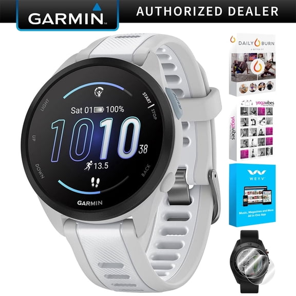 Garmin 010-02863-21 Forerunner 165 Smart Sport Watch, Mist Gray + Whitestone | Official USA Partner Model | Bundle with Deco Essentials 2-Pack Screen Protector + Fitness & Wellness Suite