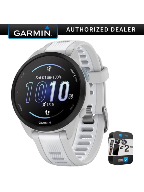 010-02863-21 Forerunner 165 Smart Sport Watch, Mist Gray + Whitestone Bundle with 2 YR CPS Enhanced Protection Pack| Official Garmin USA Dealer