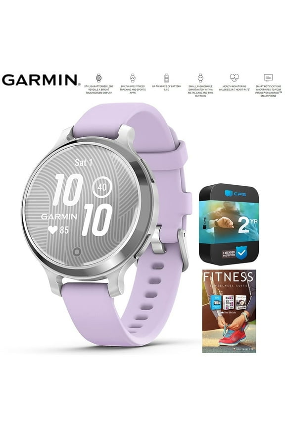 010-02891-01 Lily 2 Active Smartwatch Silver with Purple Jasmine Silicone Band Bundle with Tech Smart USA Fitness & Wellness Suite and 2 Year Extended Warranty