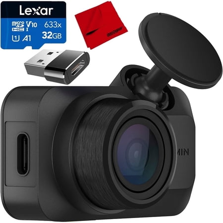 Garmin 010-02899-00 Dash Cam Mini 3 Ultracompact 1080p with 140 degree Field of View Bundle with Lexar 32GB Memory Card, Microfiber Cleaning Cloth and Deco Essentials Converter Adapter