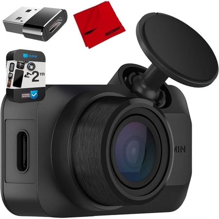 Garmin 010-02899-00 Dash Cam Mini 3 Ultracompact 1080p with 140 degree Field of View Bundle with Microfiber Cleaning Cloth, Deco Essentials Converter Adapter and 2 YR CPS Enhanced Protection Pack