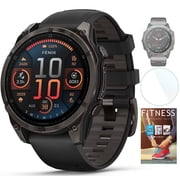 Garmin 010-02904-20 Fenix 8 47 mm AMOLED Sapphire Carbon Gray Titanium with Black Silicone Band Bundle with Tech Smart USA Fitness & Wellness Suite and 1.4 Inch Screen Protector for Garmin Fenix 6