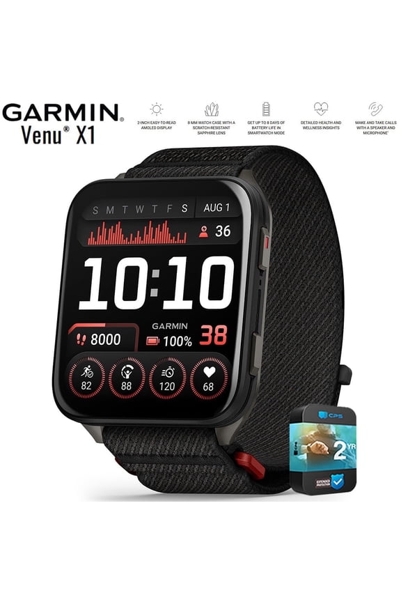 010-02980-00 Venu X1 Premium GPS Smartwatch Black Titanium Bundle with 2 YR CPS Enhanced Protection Pack