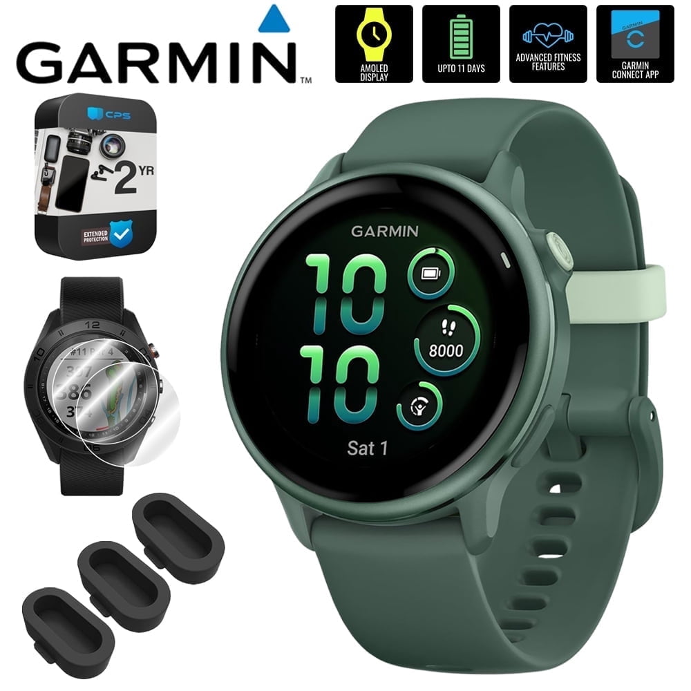Garmin 010-02985-02 VIVOACTIVE 6 Health & Fitness GPS Smartwatch, Jasper Green with Silicone Band Bundle with 2 Year Extended Warranty, Silicone Dust Covers & 2-Pack Screen Protector