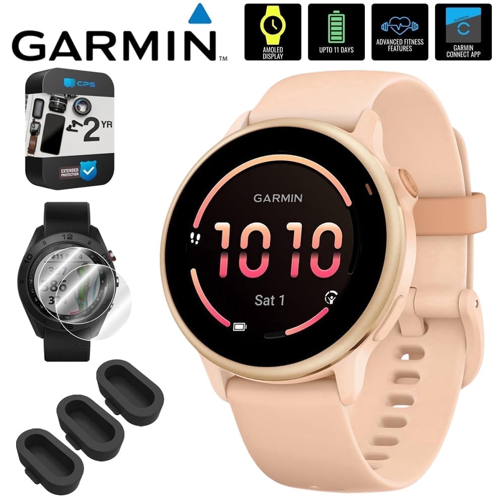 Garmin 010-02985-03 VIVOACTIVE 6 Health & Fitness GPS Smartwatch, Pink Dawn with Silicone Band Bundle with 2 Year Extended Warranty, Silicone Dust Covers & 2x Screen Protector