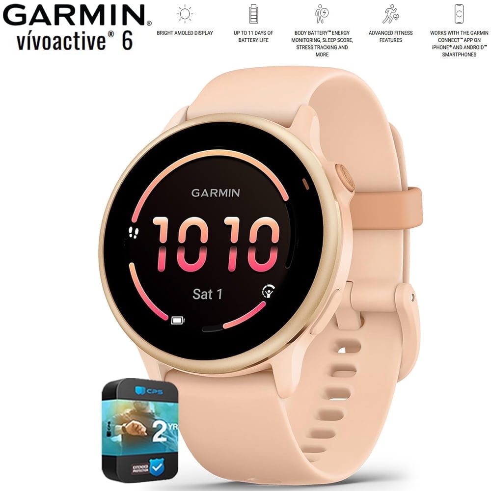 Garmin 010-02985-03 VIVOACTIVE 6 Health and Fitness GPS Smartwatch Pink Dawn with Silicone Band Bundle with 2 YR CPS Enhanced Protection Pack