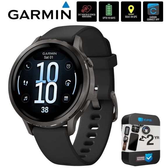 Garmin 010-03013-02 Venu 4, 41 mm Health & Fitness GPS Smartwatch, Slate with Black Silicone Band Bundle with 2 YR CPS Extended Warranty