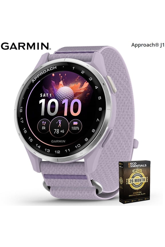 010-03898-10 Approach J1 Silver Aluminum Bezel with Lilac ComfortFit Fabric Band Bundle with Deco Essentials Exclusive 26 Month CPS Enhanced Protection Pack