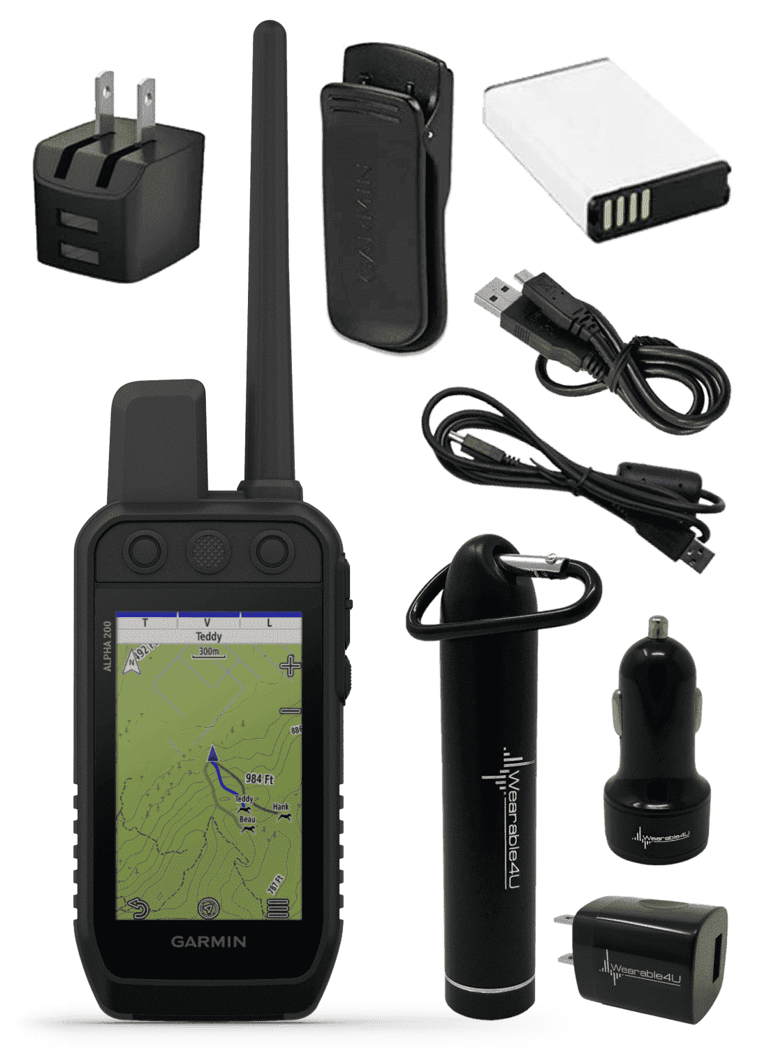 Garmin Alpha 200 Handheld, Tracking and Training for Your Dogs, Sun-Light Readable Touchscreen and 6 Button Design, High-Sensitivity GPS with Wearable4U Power Pack Bundle