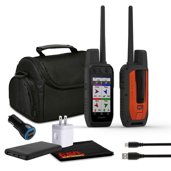 Garmin Alpha 200 Plus Dog Tracking and Training GPS Handheld + USB Wall Charging Adapter + USB Car Adapter + Microfiber Cleaning Cloth + USB C Cable + P-Bank Battery + Field Bag