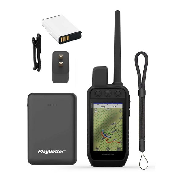 Garmin Alpha 300 (GPS Only) Dog Tracker Handheld Bundle with PlayBetter Portable Charger & Tether Lanyard