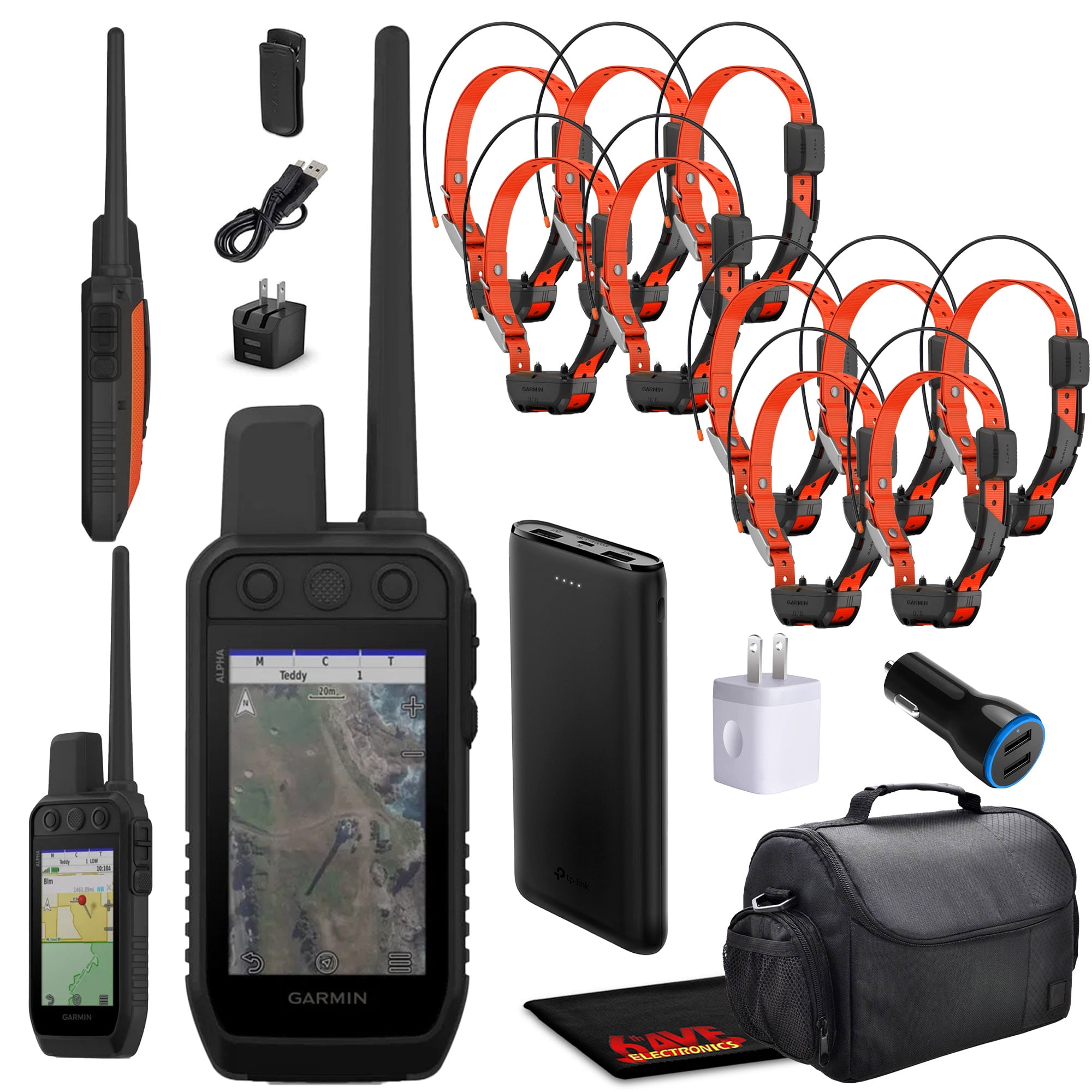 Garmin Alpha 300 Handheld Advanced Tracking And Training System For Hunting Dogs Bundle With 10x Garmin Dog Collars Alpha TT25 Dog Tracker and Training Collar With GPS + Field Bag and More