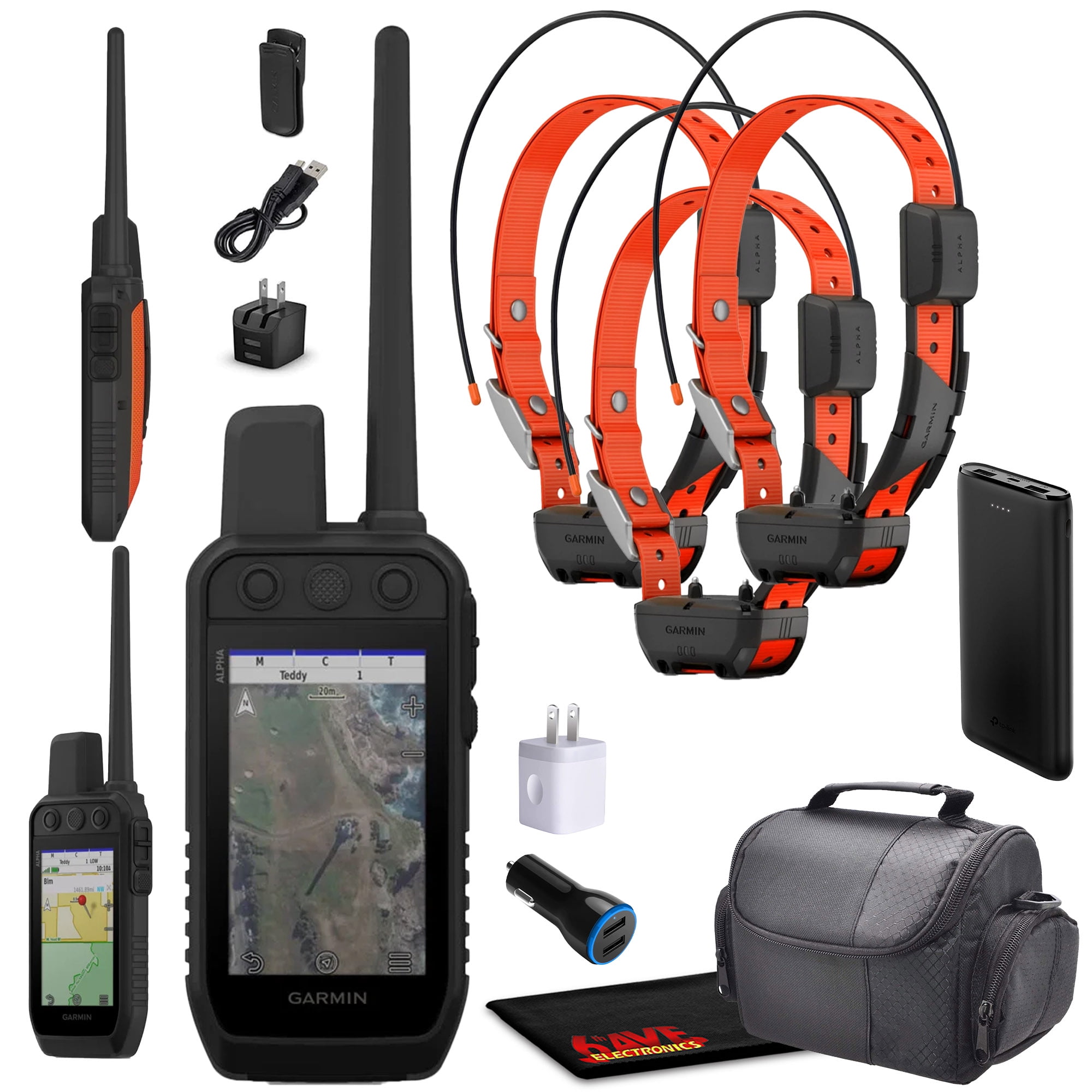 Garmin Alpha 300 Handheld Advanced Tracking and Training System For Hunting Dogs Bundle with 3x Garmin Dog Collars Alpha TT25 Dog Tracker and Training Collar with GPS + Field Bag and More