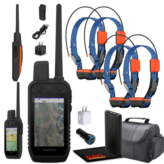 Garmin Alpha 300 Handheld Advanced Tracking And Training System For Hunting Dogs Bundle With 4x Garmin Dog Collars Alpha T20 Dog Tracker Collar With GPS + Field Bag + Portable Charger and More