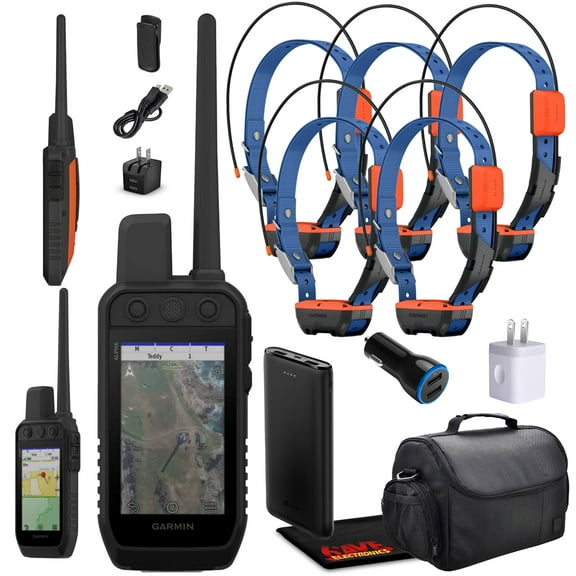Garmin Alpha 300 Handheld Advanced Tracking And Training System For Hunting Dogs Bundle With 5x Garmin Dog Collars Alpha T20 Dog Tracker Collar With GPS + Field Bag + Portable Charger and More