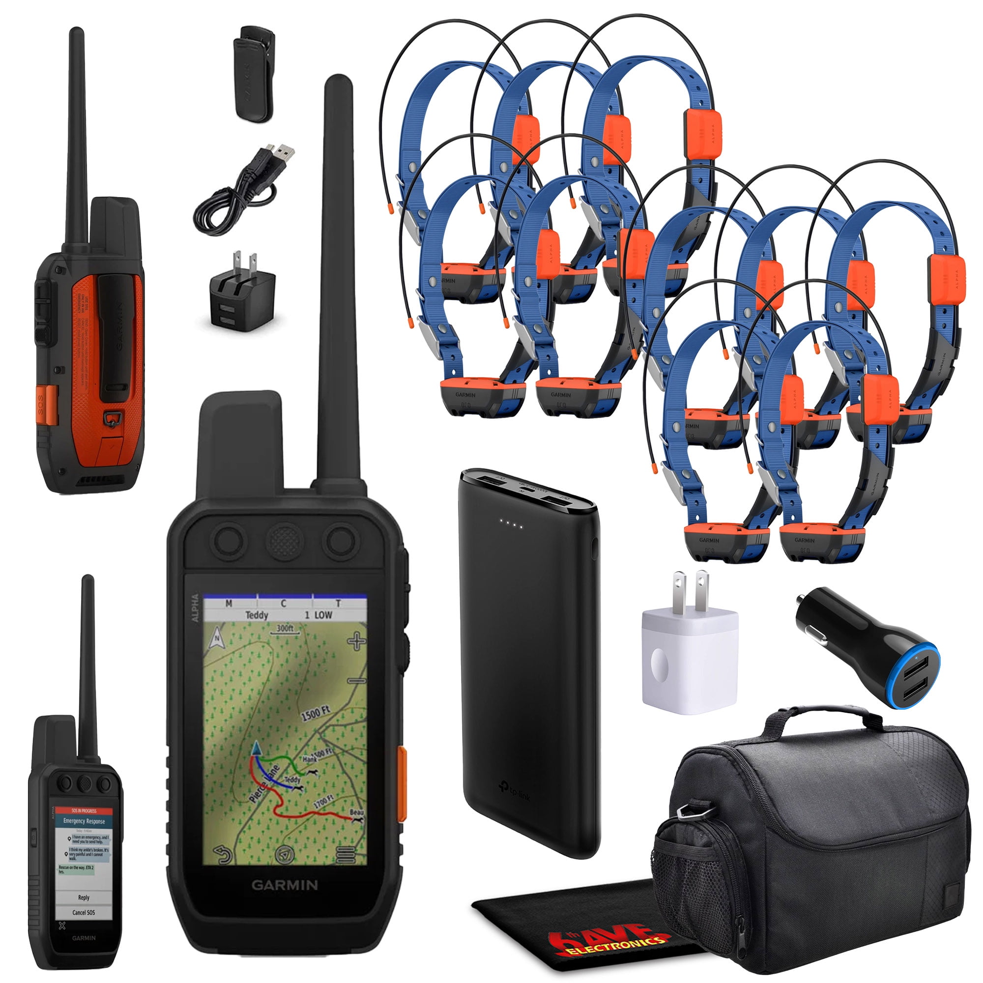 Garmin Alpha 300i Handheld Advanced Dog Tracker & Training System With inReach Technology Bundle With 10x Garmin Dog Collars Alpha T20 Tracking Collar For Dogs With GPS + Field Bag And More