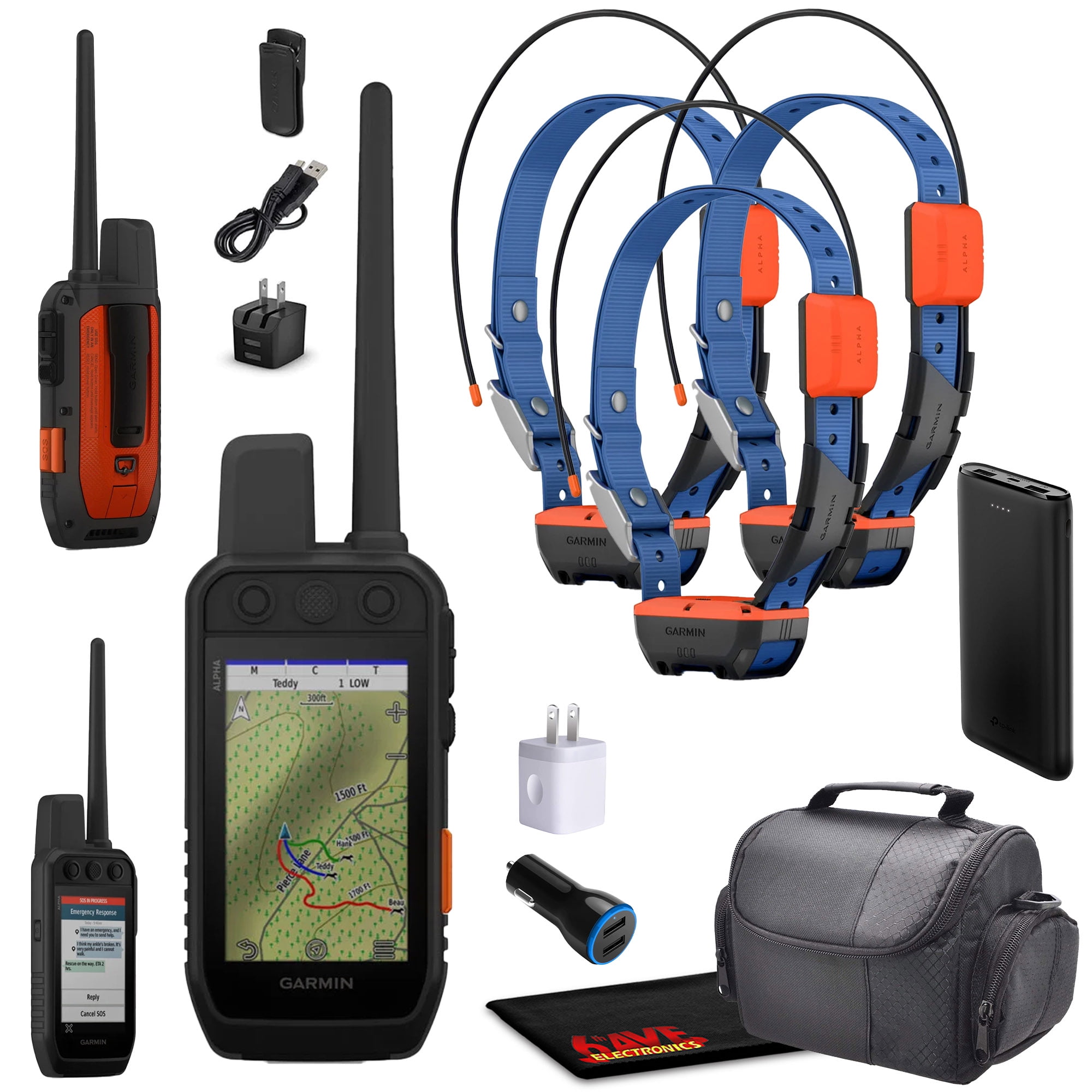 Garmin Alpha 300i Handheld Advanced Dog Tracker & Training System With inReach Technology Bundle With 3x Garmin Dog Collars Alpha T20 Tracking Collar For Dogs With GPS + Portable Charger And More