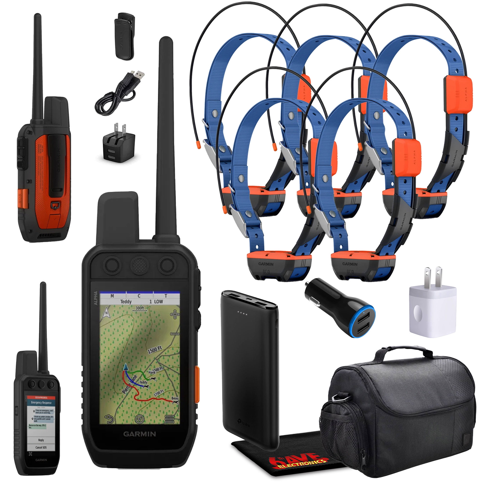 Garmin Alpha 300i Handheld Advanced Dog Tracker & Training System With inReach Technology Bundle With 5x Garmin Dog Collars Alpha T20 Tracking Collar For Dogs With GPS + Field Bag And More