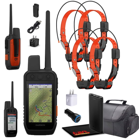 Garmin Alpha 300i Handheld Advanced Dogs Tracking & Training System With inReach Technology Bundle With 4x Garmin Dog Collars Alpha TT25 Tracker & Training Collar With GPS Portable Charger and more