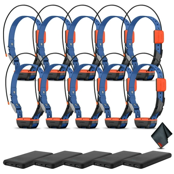 Garmin Alpha T20 GPS Dog Tracking Collar, Location Tracker Collar With Multicolor Led Beacon Lights and Universal Size Bundle with 5x Portable Charger (10x Collars Bundle)