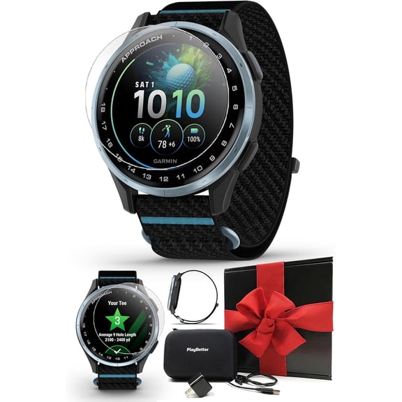 Garmin Approach J1 (Black) Junior Golf Watch Gift Box Bundle with PlayBetter HD Screen Protectors, Wall Adapter & Hard Case