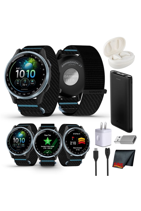 Approach J1 Junior GPS Golf Smartwatch, Cloud Blue Aluminum Bezel with Black/Azure ComfortFit Fabric Band, Features for Learning and Improving, Pace of Play Timer Bundle