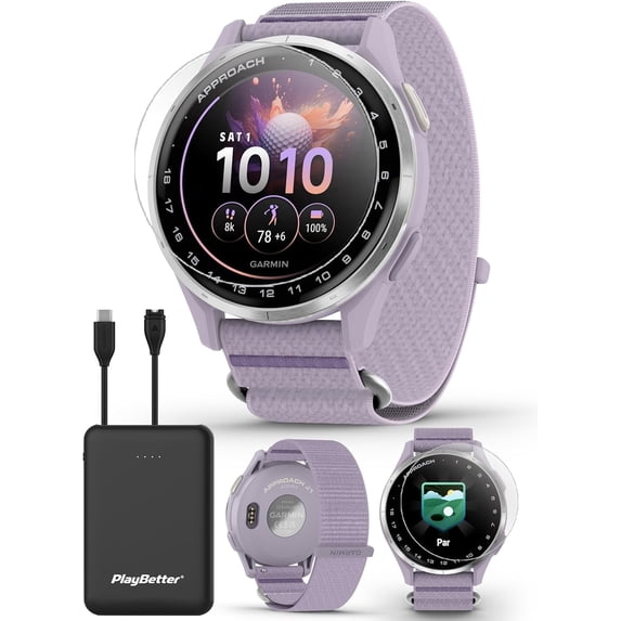 Garmin Approach J1 (Lilac) Junior Golf Watch Bundle with PlayBetter 5000mAh Portable Charger & HD Screen Protectors