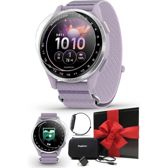 Garmin Approach J1 (Lilac) Junior Golf Watch Gift Box Bundle with PlayBetter HD Screen Protectors, Wall Adapter & Hard Case