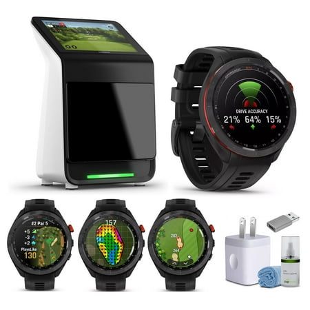Garmin Approach R50 Premium Golf Launch Monitor and Simulators With Carrying Case, Advanced Ball and Club Metrics + Garmin Approach S70 Premium GPS Golf Watch, Black (47mm) Bundle