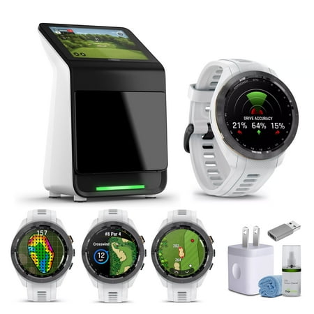 Garmin Approach R50 Premium Golf Launch Monitor and Simulators With Carrying Case, Advanced Ball and Club Metrics + Garmin Approach S70 Premium GPS Golf WatchS, White (42mm) Bundle