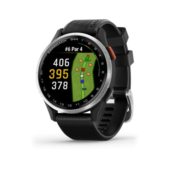 Garmin Approach S44, Essential Golf GPS Smartwatch, AMOLED Display, On-Course Features, Silver Aluminum Bezel with Black Silicone Band