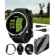 Garmin Approach S44 Golf GPS Smartwatch Silver Aluminum Bezel with Black Silicone Band with Wearable4U Power Bank Bundle