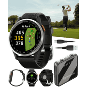 Garmin Approach S44 Golf GPS Smartwatch Silver Aluminum Bezel with Black Silicone Band with Wearable4U Power Bank Bundle