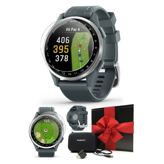 Garmin Approach S44 (Silver/Twilight) Golf GPS Smartwatch Bundle with PlayBetter Screen Protectors, Wall Adapter & Hard Case