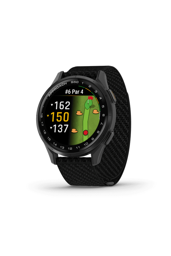 Approach® S50, Advanced Golf GPS Smartwatch, AMOLED Display, Wrist-Based Heart Rate, with Black Comfort Fit Nylon Band