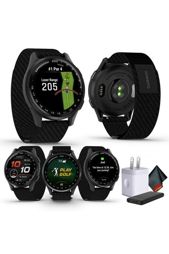 Approach S50 Advanced Golf Watch with GPS, AMOLED Display, On-Course Features, Sports and Fitness Smartwatch, Slate Aluminum Bezel with Black Comfort Fit Nylon Band Bundle