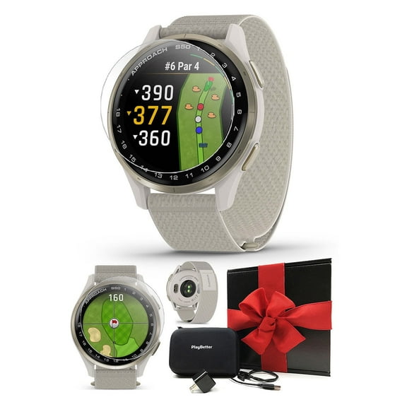 Garmin Approach S50 (Cream Gold/Ivory) Golf GPS Smartwatch Bundle with PlayBetter Screen Protectors, Wall Adapter & Hard Case
