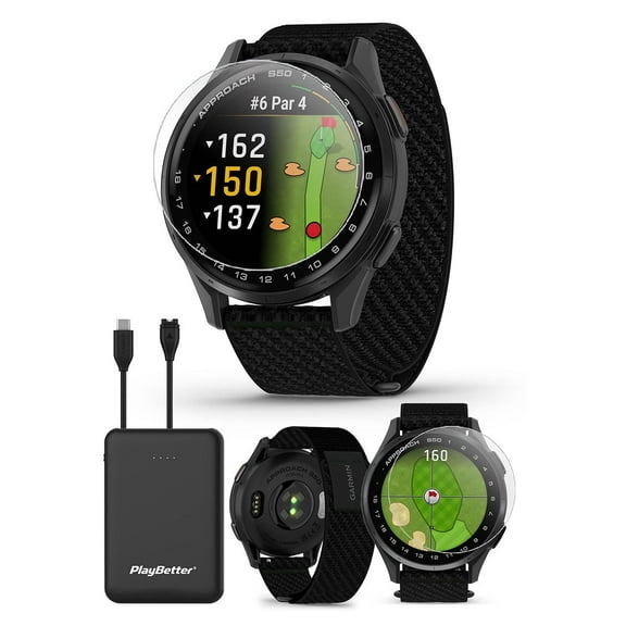 Garmin Approach S50 (Slate/Black) Golf GPS Smartwatch Bundle with PlayBetter Screen Protectors & 5000mAh Portable Charger