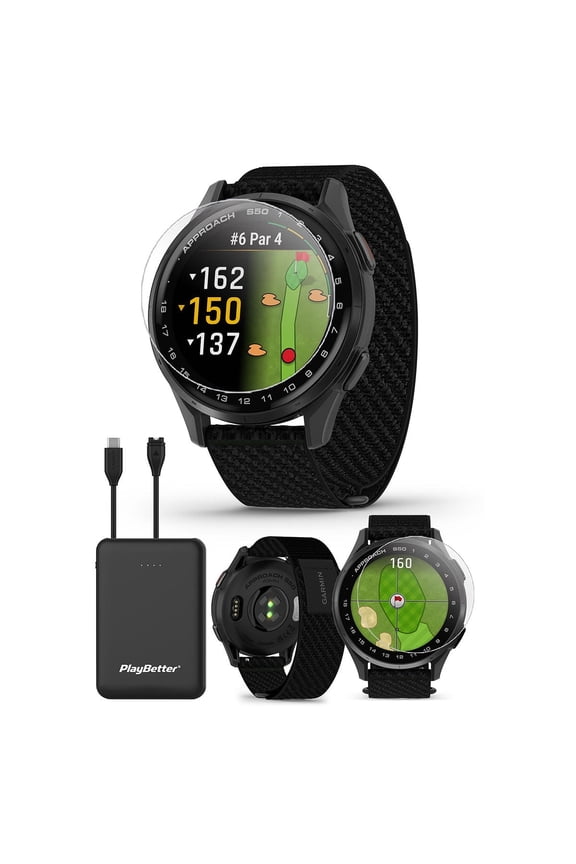 Garmin Approach S50 (Slate/Black) Golf GPS Smartwatch Bundle with PlayBetter Screen Protectors & 5000mAh Portable Charger