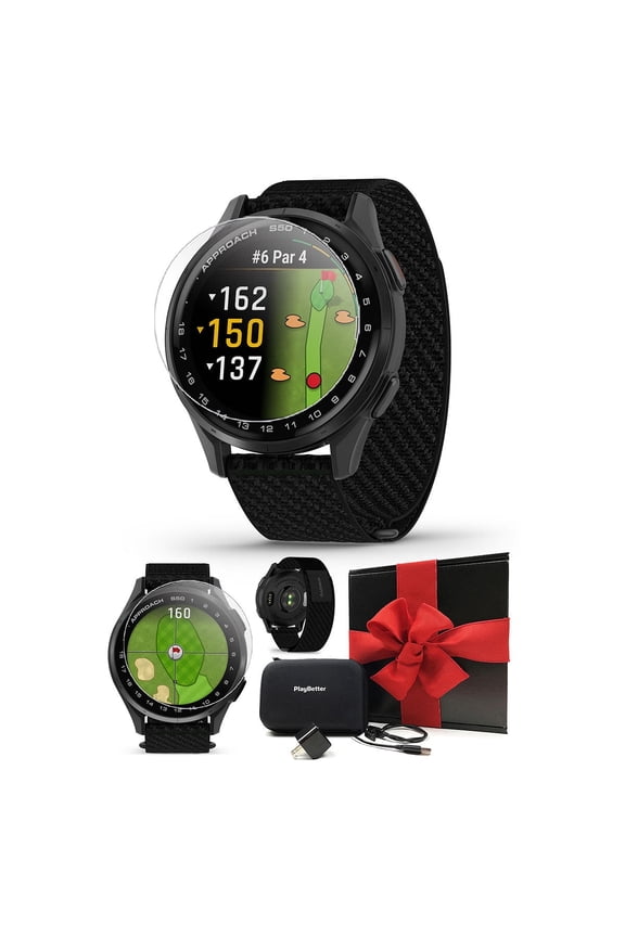 Garmin Approach S50 (Slate/Black) Golf GPS Smartwatch Bundle with PlayBetter Screen Protectors, Wall Adapter & Hard Case