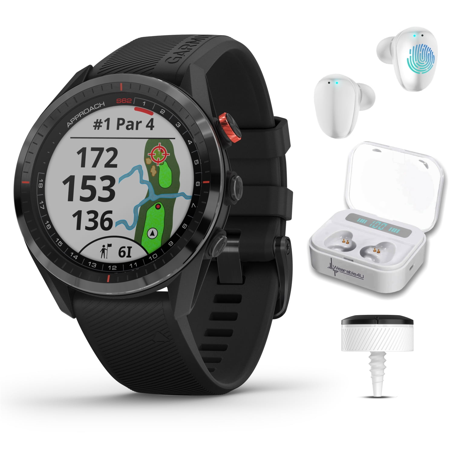 Garmin Approach S62 Premium GPS Black Golf Watch With 3xCT10 whith White Earbuds Garmin Approach S62 Premium GPS Black Golf Watch With 3xCT10 whith White Earbuds