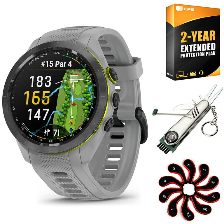 Garmin Approach S70 42 mm Premium GPS Golf Watch, Grey Band with 2 YR  Warranty Bundle