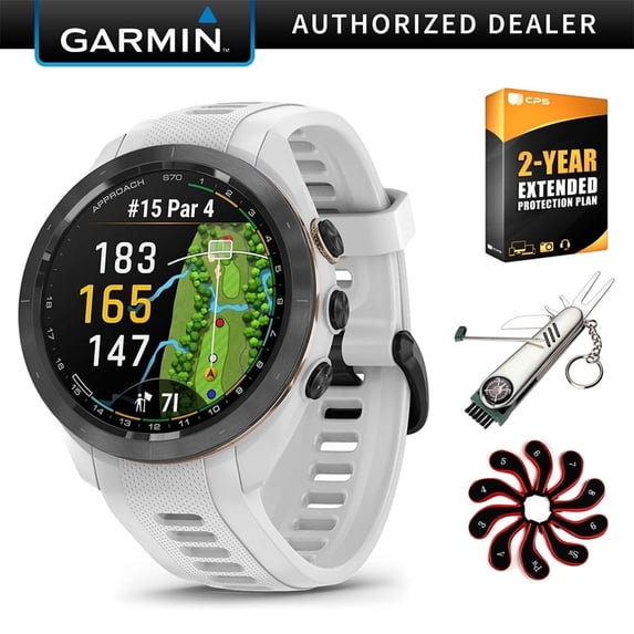Garmin Approach S70 42 mm Premium GPS Golf Watch, White Band Bundle with 2 YR Warranty| Official Garmin USA Dealer