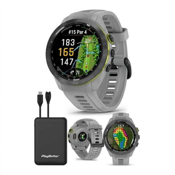 Garmin Approach S70 (Gray, 42mm) Golf GPS Watch Bundle with PlayBetter USB-C Portable Charger