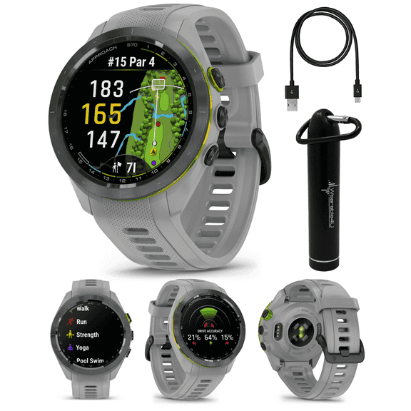 Garmin Approach S70, Gray (42mm) Womens Golf GPS Watch, 43,000+ Full-color CourseView Maps with Wearable4U Power Bank Bundle