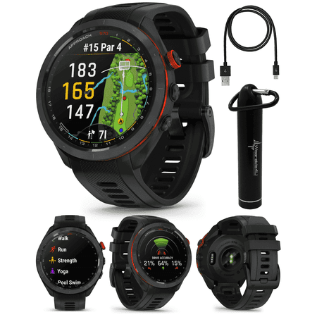 Garmin Approach S70 Premium Black (47mm) Golf GPS Watch, 43,000+ Full-color CourseView Maps with Wearable4U Power Bank Bundle