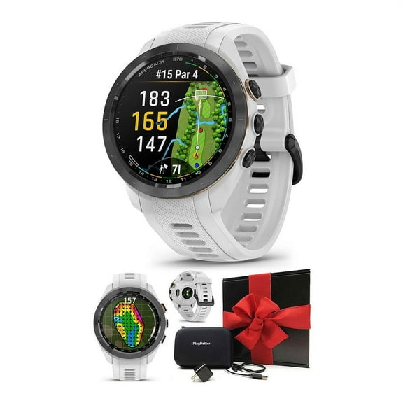 Garmin Approach S70 (White, 42mm) Golf GPS Watch Gift Box Bundle with PlayBetter Wall Adapter & Hard Case