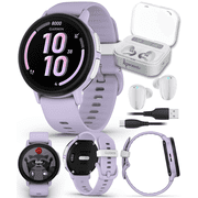 Garmin Bounce 2 Kids Smartwatch with LTE   Two-Way Calling, Text Messaging, Real-Time GPS Tracking, Swim-Friendly AMOLED Display, Music, Light Purple w/Wearable4U White EarBuds Bundle
