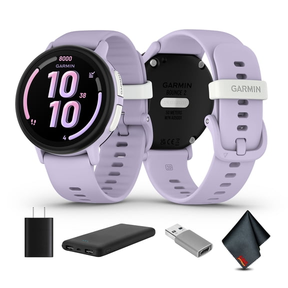 Garmin Bounce 2 Kids GPS Smartwatch, Light Purple Bundle